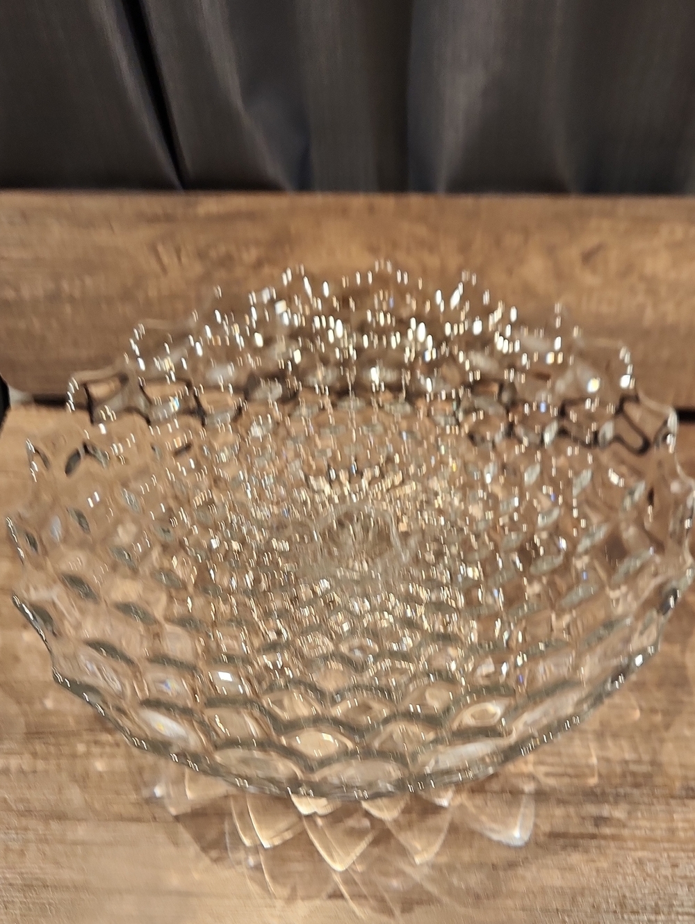 Vtg. Fostoria Cear Glass Pedestal Serving Bowl with Textured Honeycomb Pattern